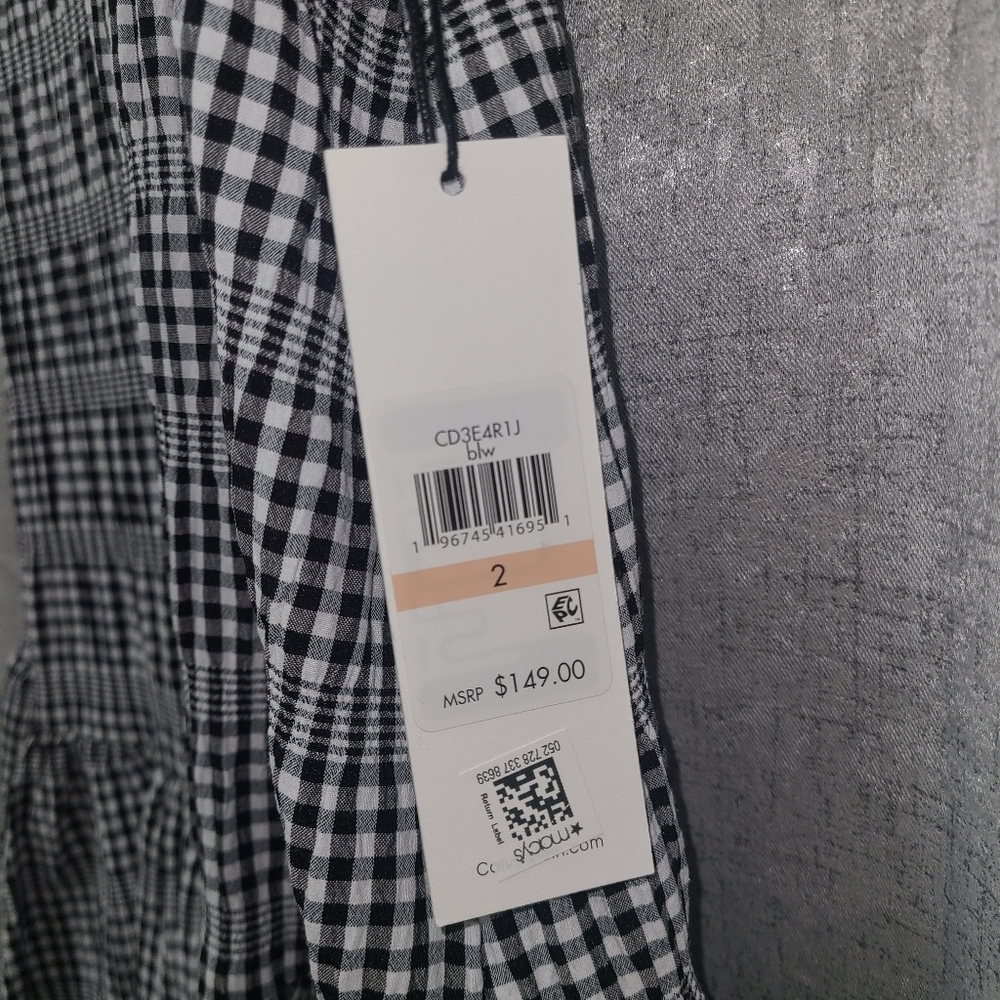 Calvin Klein Gingham Print Gauze Dress with‎ Puff sleeves NEW Size 2 - Picture 12 of 16